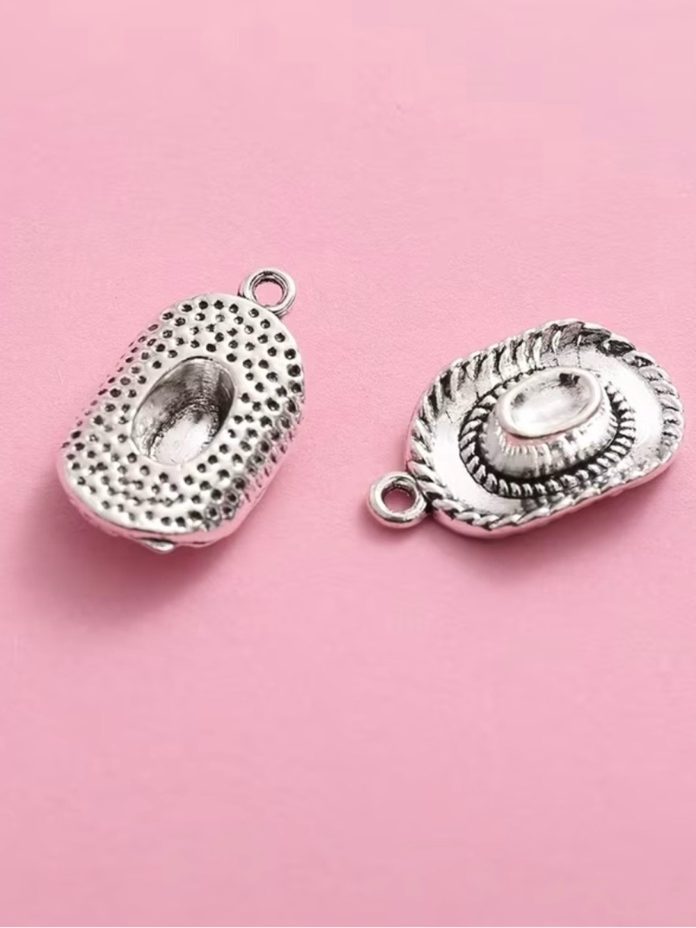 Cowboy Hat Charm Pendant Pair in Silver Tone